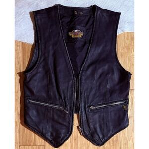 Harley Davidson Motorcycles Black Genuine Leather Zip-Up Biker Vest Women's Sz S